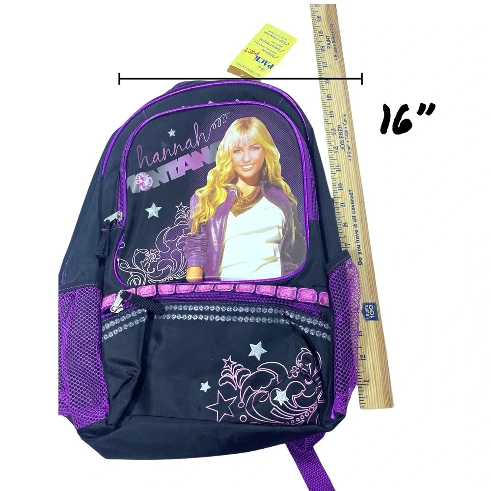 NEW W TAGS Disney Hannah Montana Backpack Girls Black‎ Purple Studded School Bag